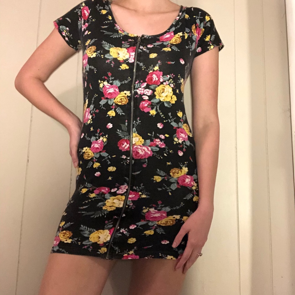 Floral print zip up dress